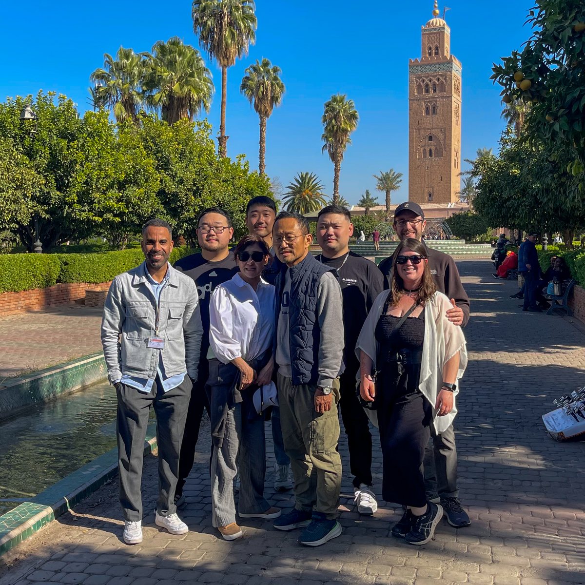 Travelers near the Koutoubia Mosque